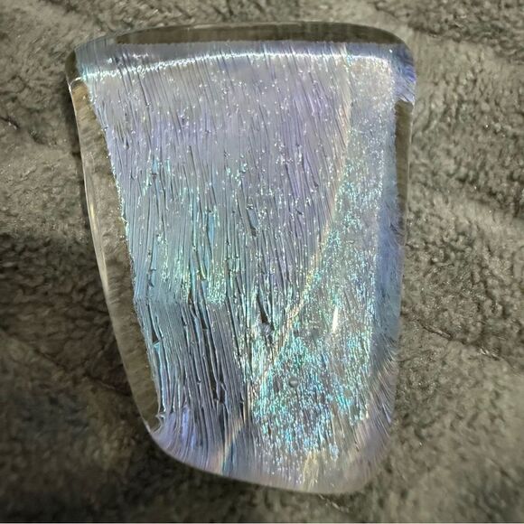Dichroic Glass Pendant – Iridescent Ice Blue Textured Fused Art Piece - Picture 9 of 16